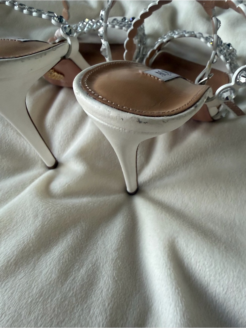 Aquazzura White Crystal-Embellished Strappy Heels - Picture 4 of 14